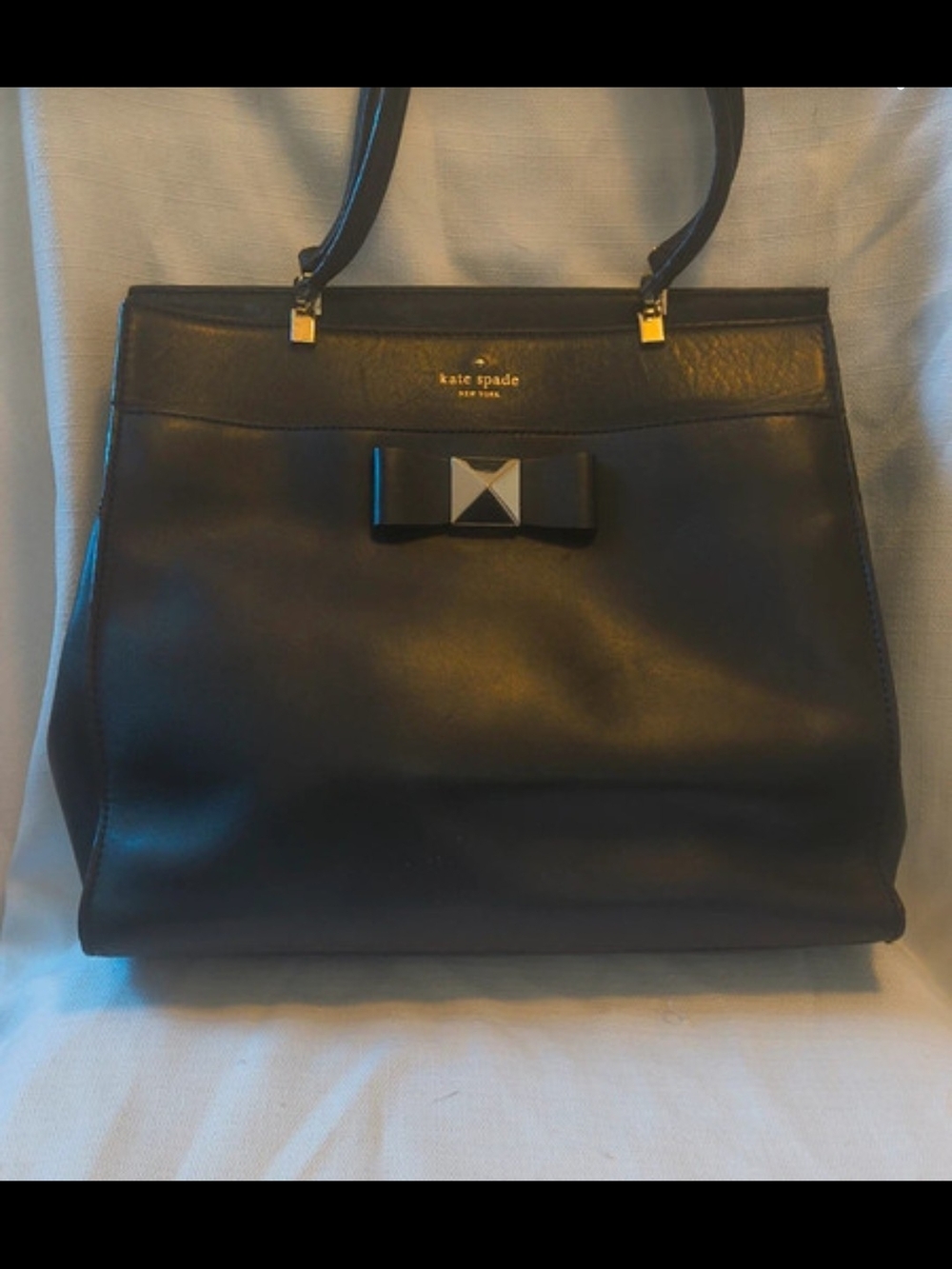Kate Spade Black Leather Bow-Front Top-Handle Bag